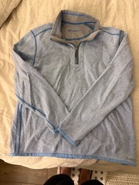 Tommy Bahama Light Blue Quarter-Zip Pullover with Blue Trim